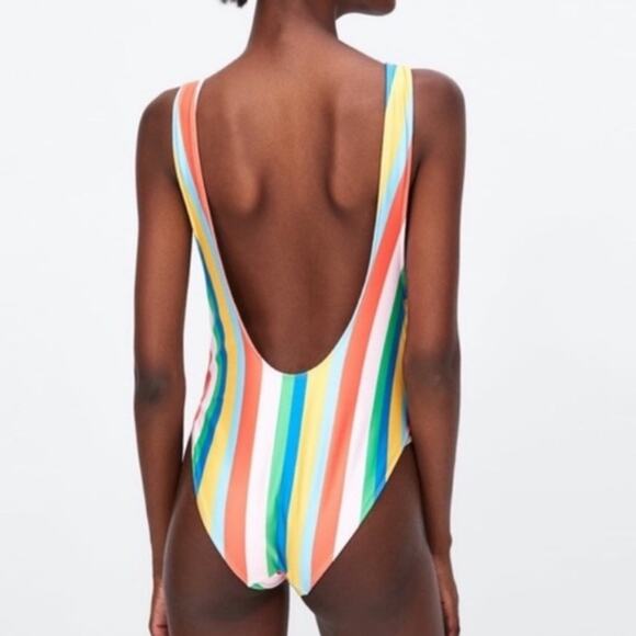 NEW ZARA ONE PIECE SWIM SUIT RAINBOW STRIPE SMALL - Picture 3 of 7